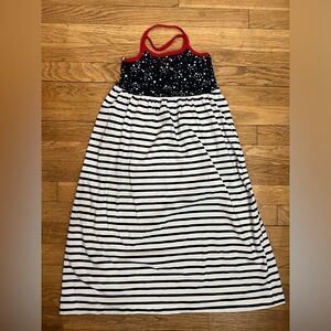 Stretchy cotton blend patriotic dress girls 6-8 maxi red white blue